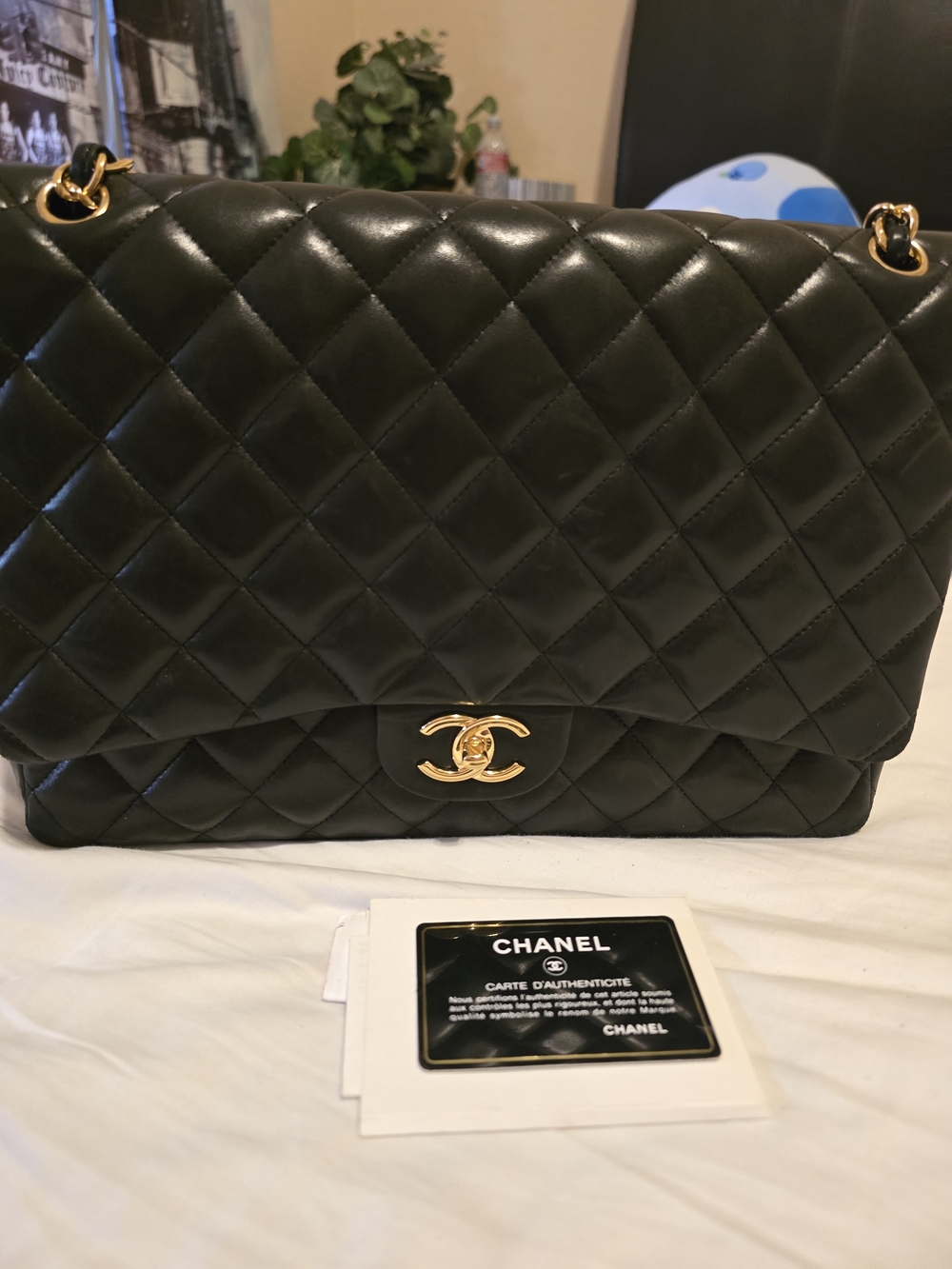 CHANEL Classic Quilted Black Lambskin Shoulder Bag with Gold CC